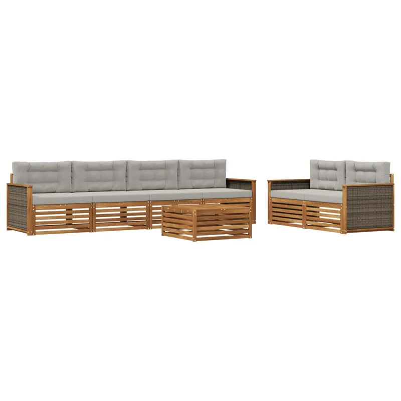 Lauko sofos komplektas 7 pcs Natūrali ir šviesiai pilka