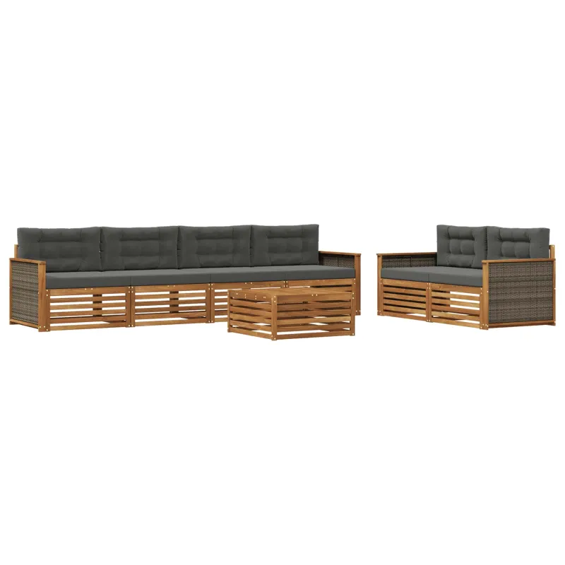 Lauko sofos komplektas su pagalve 7 pcs Natūralus ir antracitas