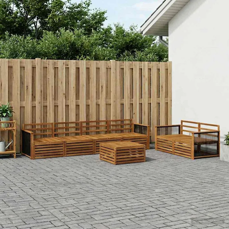Lauko sofos komplektas 7 pcs Natūrali Kietos akacijos mediena