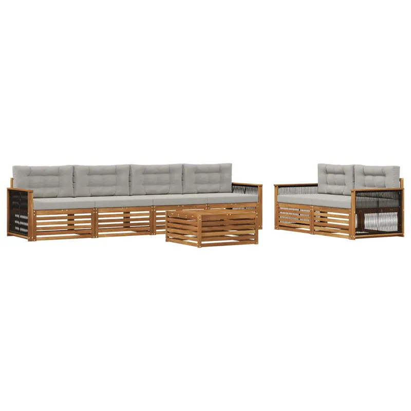 Lauko sofos komplektas 7 pcs Natūrali ir šviesiai pilka