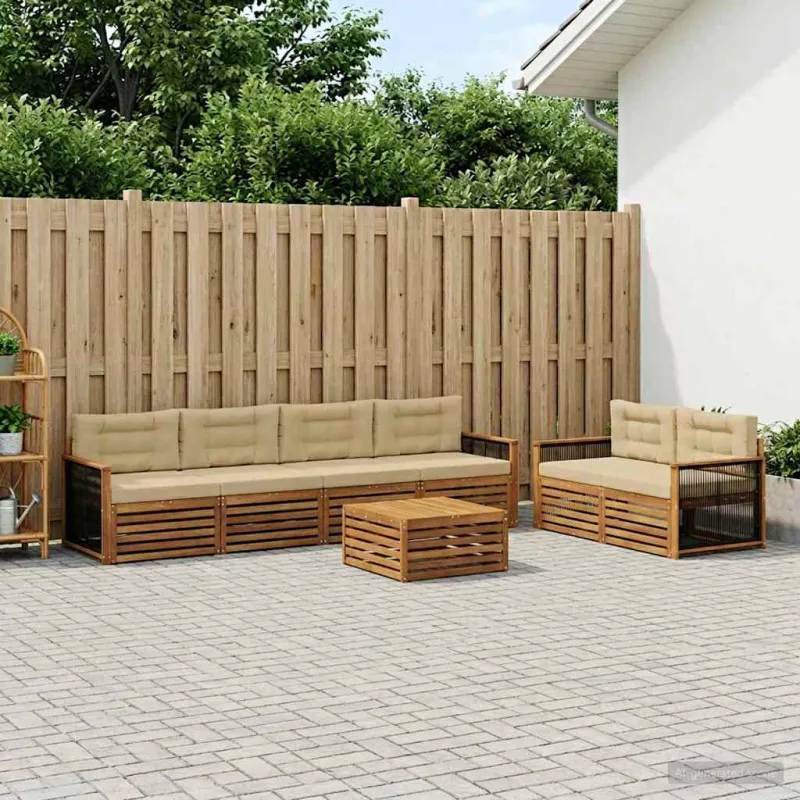 Lauko sofos komplektas su pagalve 7 pcs Natūralus ir bežinis