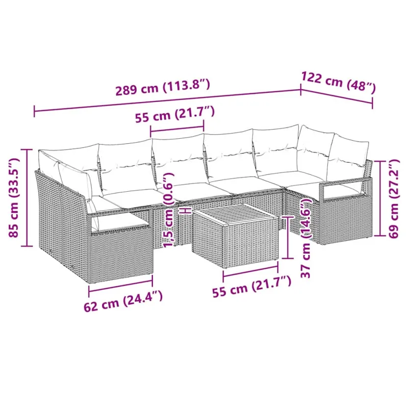 Sodo sohvaryhmä 8 osaa beige ja kermaisen väristä polyrattanaa