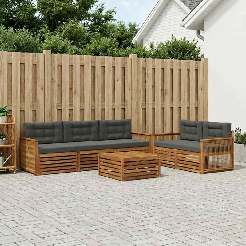 Lauko sofos komplektas su pagalve 7 pcs Natūralus ir antracitas