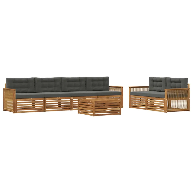 Lauko sofos komplektas su pagalve 7 pcs Natūralus ir antracitas