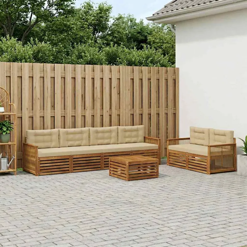 Lauko sofos komplektas su pagalve 7 pcs Natūralus ir bežinis