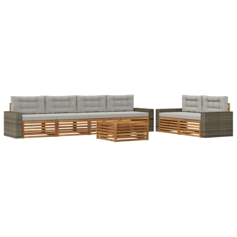 Lauko sofos komplektas 7 pcs Natūrali ir šviesiai pilka
