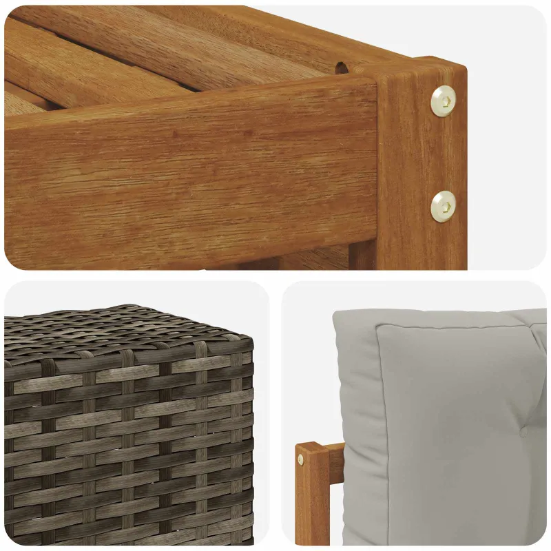 Lauko sofos komplektas 7 pcs Natūrali ir šviesiai pilka