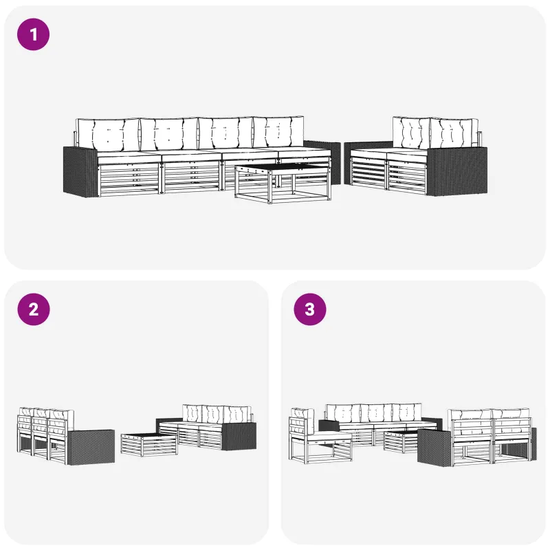 Lauko sofos komplektas 7 pcs Natūrali ir šviesiai pilka