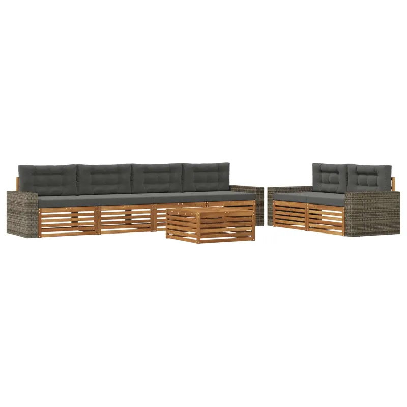 Lauko sofos komplektas su pagalve 7 pcs Natūralus ir antracitas
