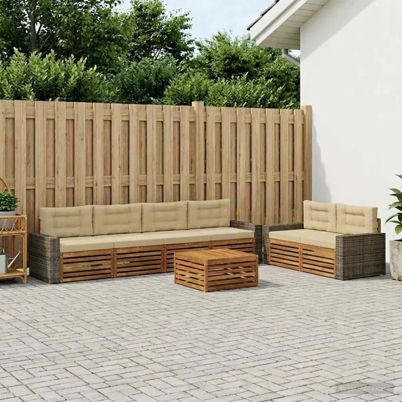 Lauko sofos komplektas 7 pcs Natūralus ir bežinis Poliesteris