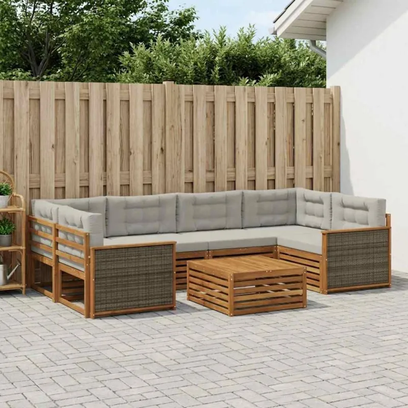 Lauko sofos komplektas 7 pcs Natūrali ir šviesiai pilka