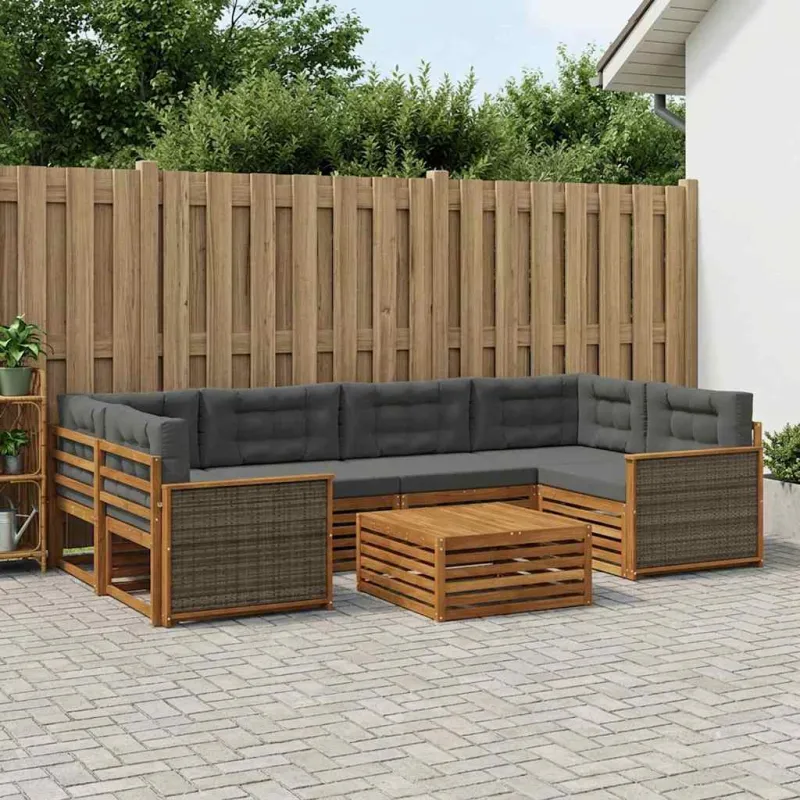 Lauko sofos komplektas su pagalve 7 pcs Natūralus ir antracitas