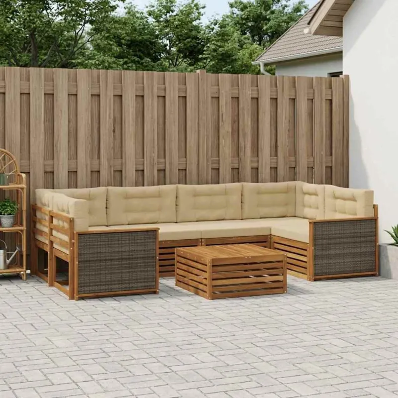 Lauko sofos komplektas su pagalve 7 pcs Natūralus ir bežinis