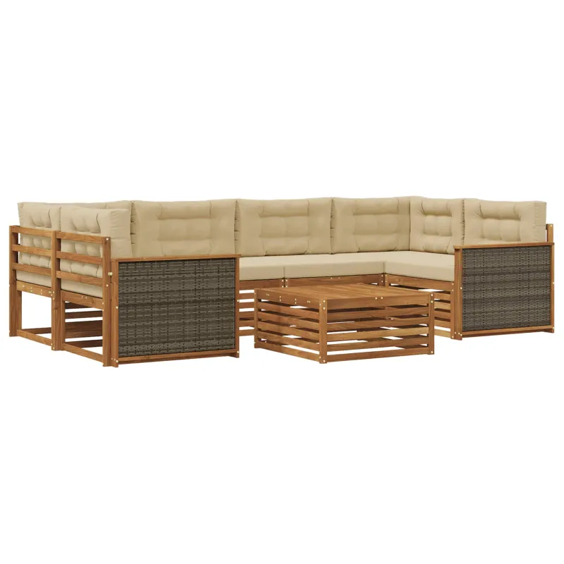 Lauko sofos komplektas su pagalve 7 pcs Natūralus ir bežinis