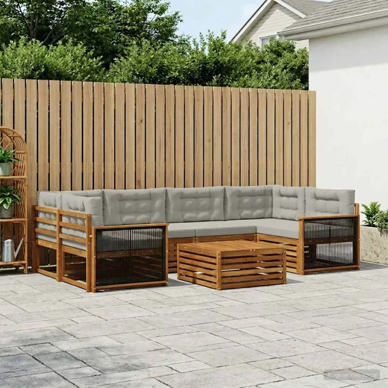 Lauko sofos komplektas 7 pcs Natūrali ir šviesiai pilka