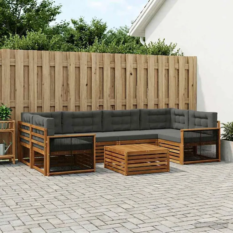 Lauko sofos komplektas su pagalve 7 pcs Natūralus ir antracitas