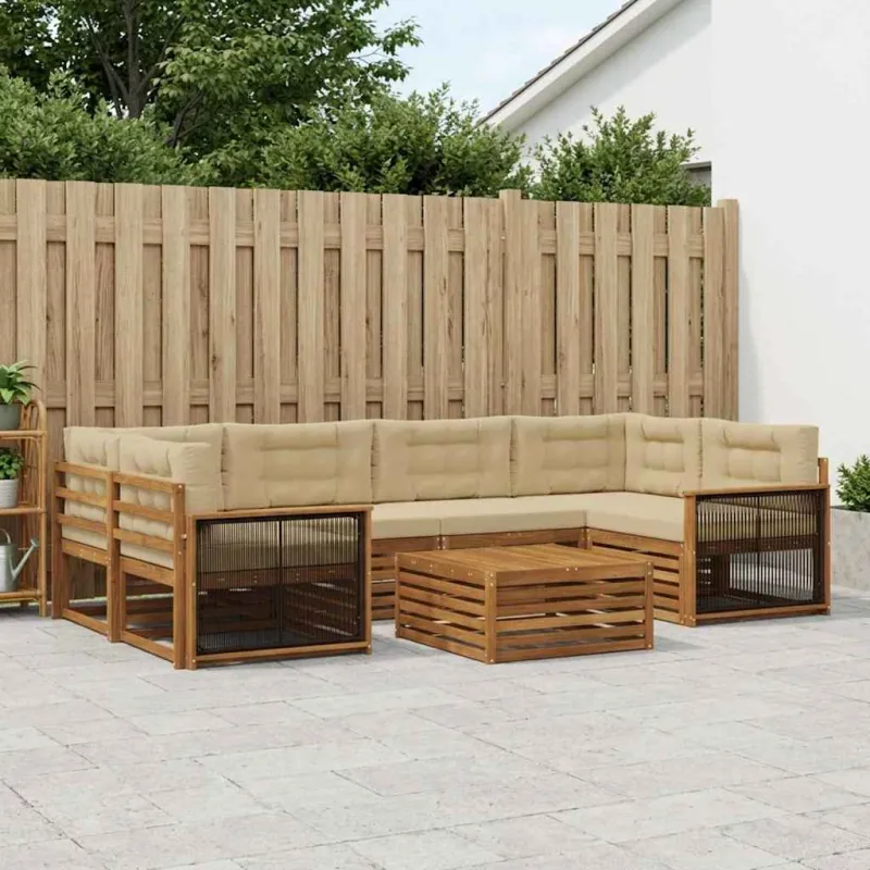 Lauko sofos komplektas su pagalve 7 pcs Natūralus ir bežinis
