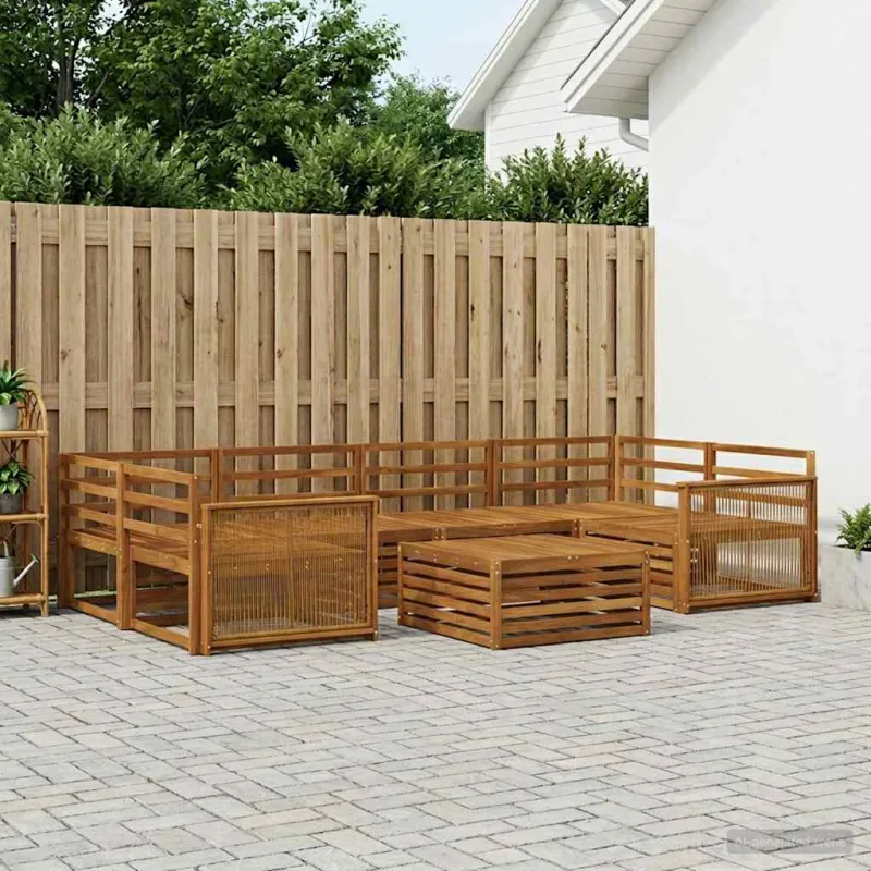 Lauko sofos komplektas 7 pcs Natūrali Kietos akacijos mediena