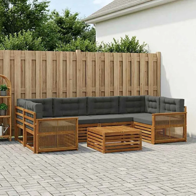 Lauko sofos komplektas su pagalve 7 pcs Natūralus ir antracitas