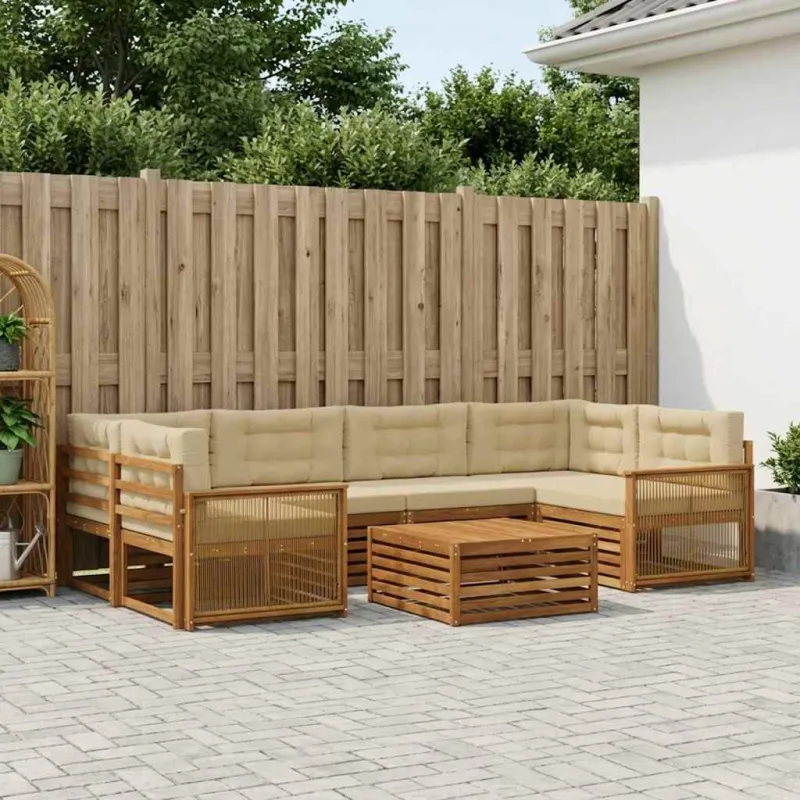 Lauko sofos komplektas su pagalve 7 pcs Natūralus ir bežinis