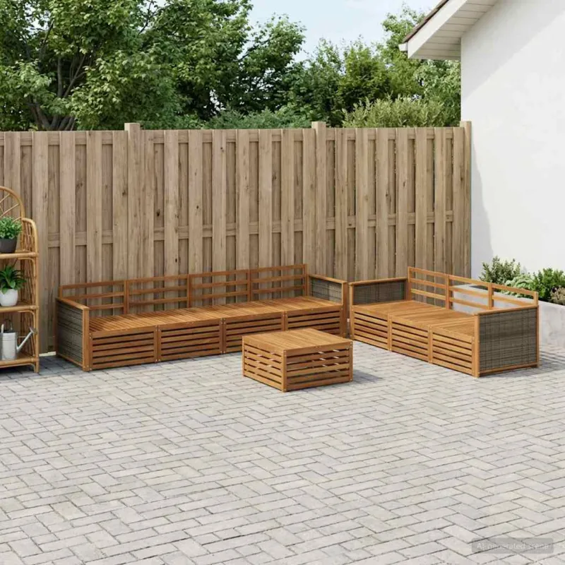 Lauko sofos komplektas 8 pcs Natūrali Kietos akacijos mediena