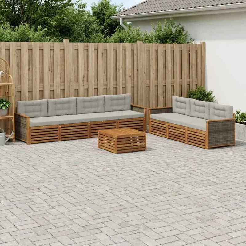 Lauko sofos komplektas 8 pcs Natūrali ir šviesiai pilka