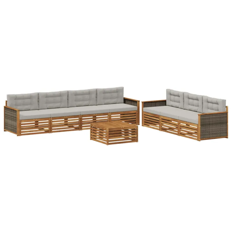 Lauko sofos komplektas 8 pcs Natūrali ir šviesiai pilka