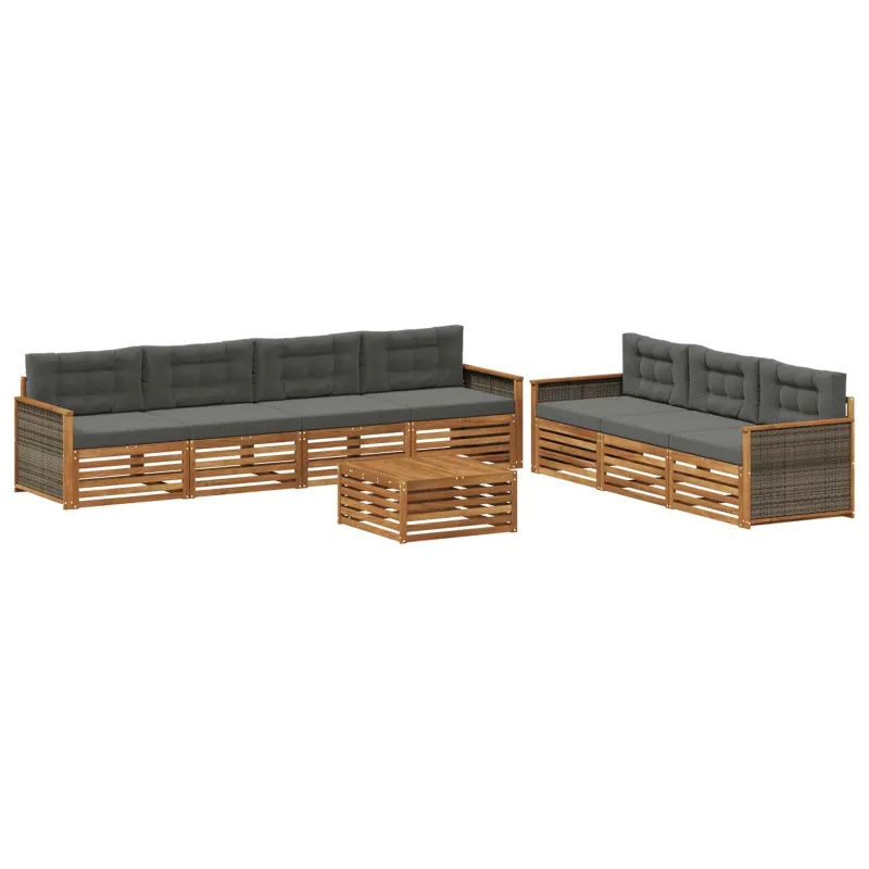 Lauko sofos komplektas su pagalve 8 pcs Natūralus ir antracitas