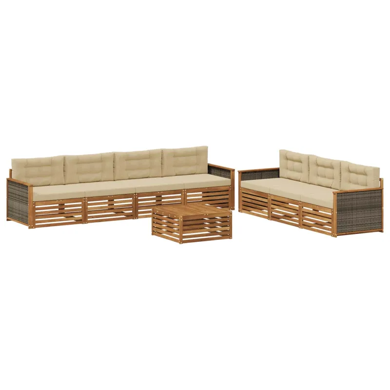 Lauko sofos komplektas su pagalve 8 pcs Natūralus ir bežinis