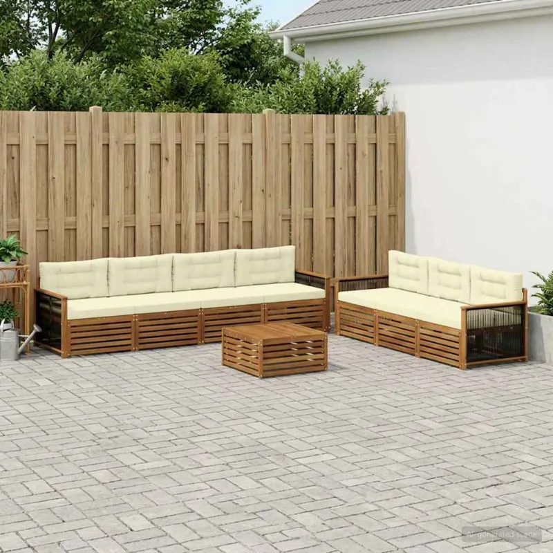 Lauko sofos komplektas su pagalve 8 pcs Natūralus ir grietinėlė