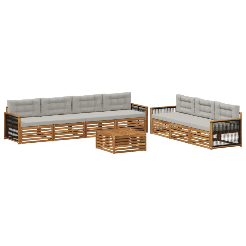 Lauko sofos komplektas 8 pcs Natūrali ir šviesiai pilka