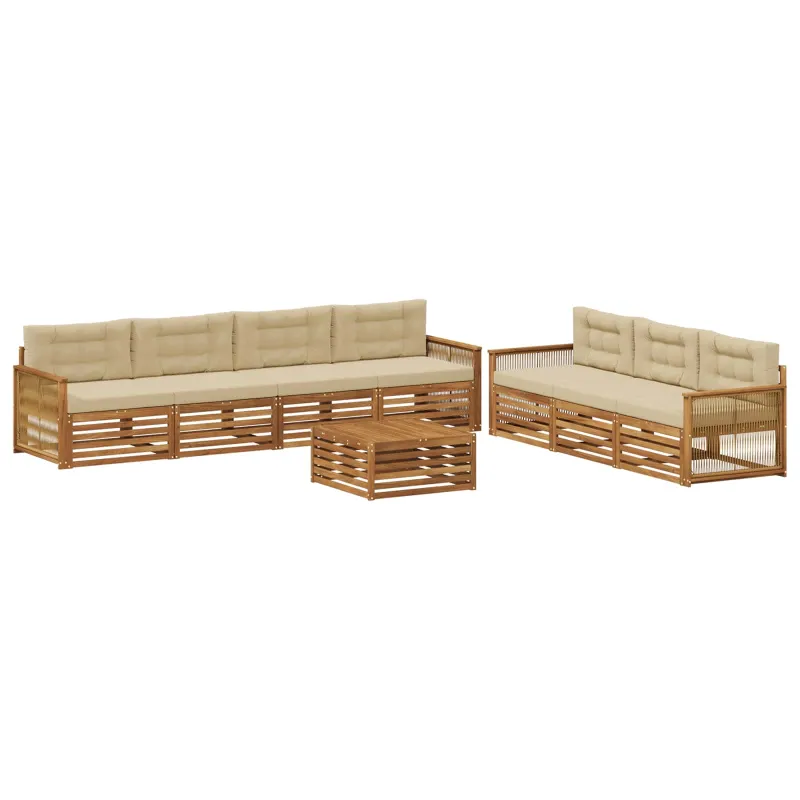 Lauko sofos komplektas su pagalve 8 pcs Natūralus ir bežinis
