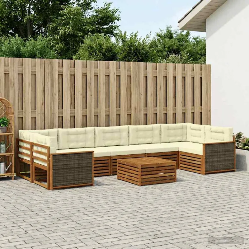 Lauko sofos komplektas su pagalve 8 pcs Natūralus ir grietinėlė
