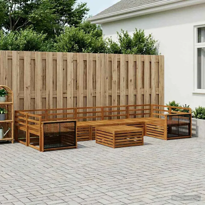 Lauko sofos komplektas 8 pcs Natūrali Kietos akacijos mediena