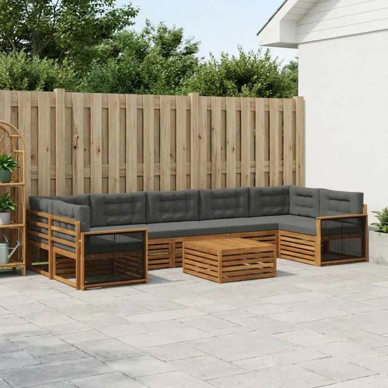 Lauko sofos komplektas su pagalve 8 pcs Natūralus ir antracitas