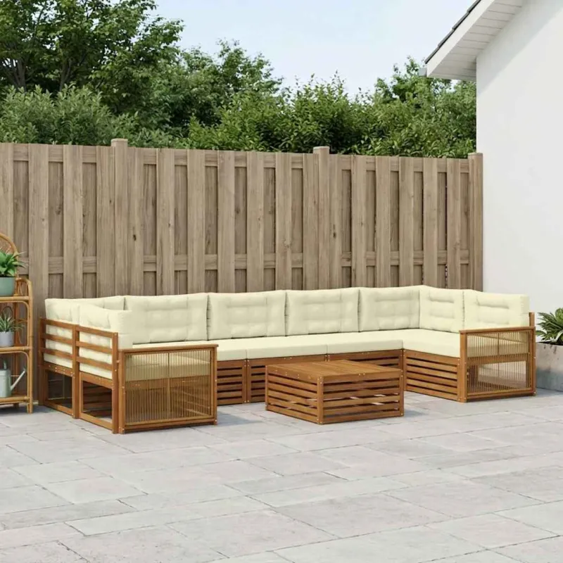 Lauko sofos komplektas su pagalve 8 pcs Natūralus ir grietinėlė