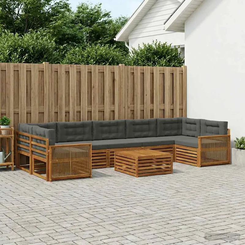 Lauko sofos komplektas su pagalve 8 pcs Natūralus ir antracitas