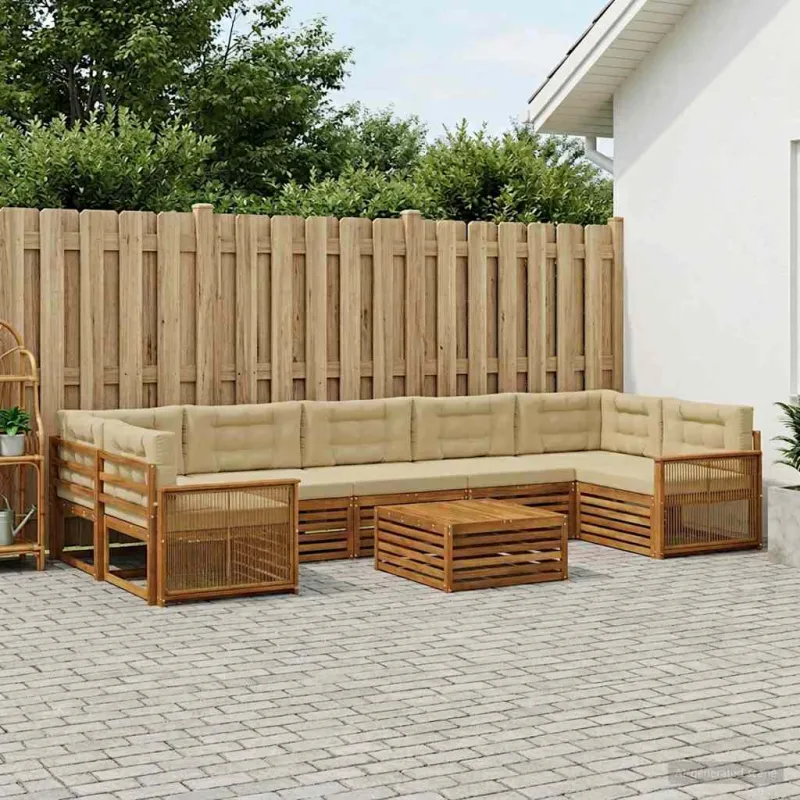 Lauko sofos komplektas su pagalve 8 pcs Natūralus ir bežinis