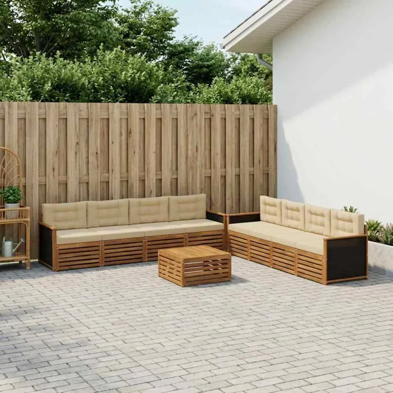 Lauko sofos komplektas 9 pcs Natūralus ir bežinis Poliesteris