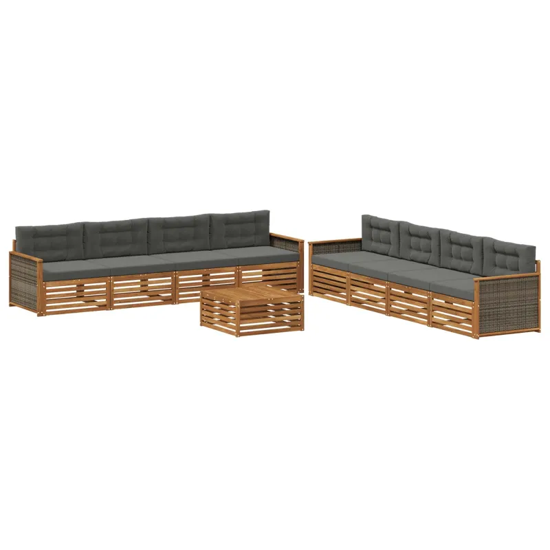 Lauko sofos komplektas su pagalve 9 pcs Natūralus ir antracitas
