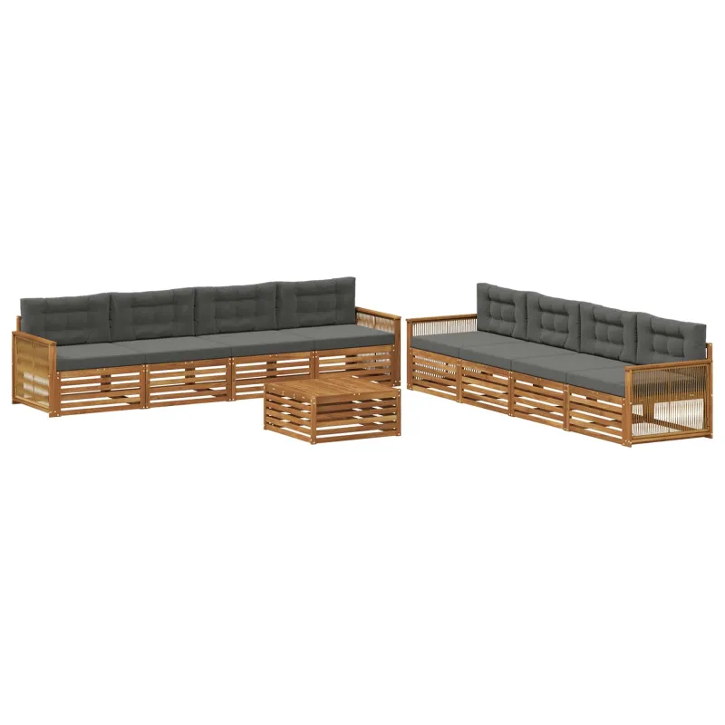 Lauko sofos komplektas su pagalve 9 pcs Natūralus ir antracitas