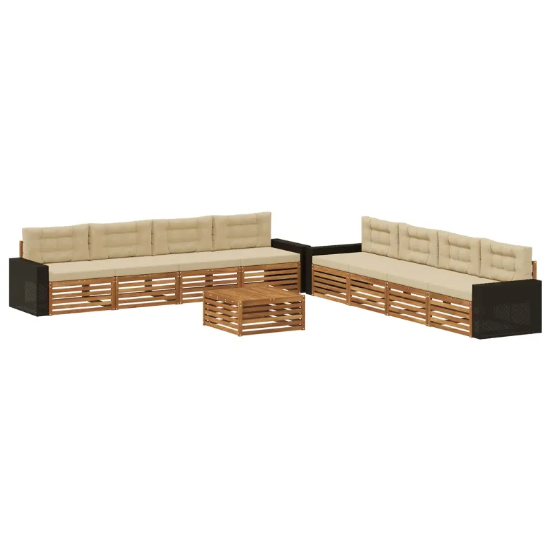 Lauko sofos komplektas 9 pcs Natūralus ir bežinis Poliesteris