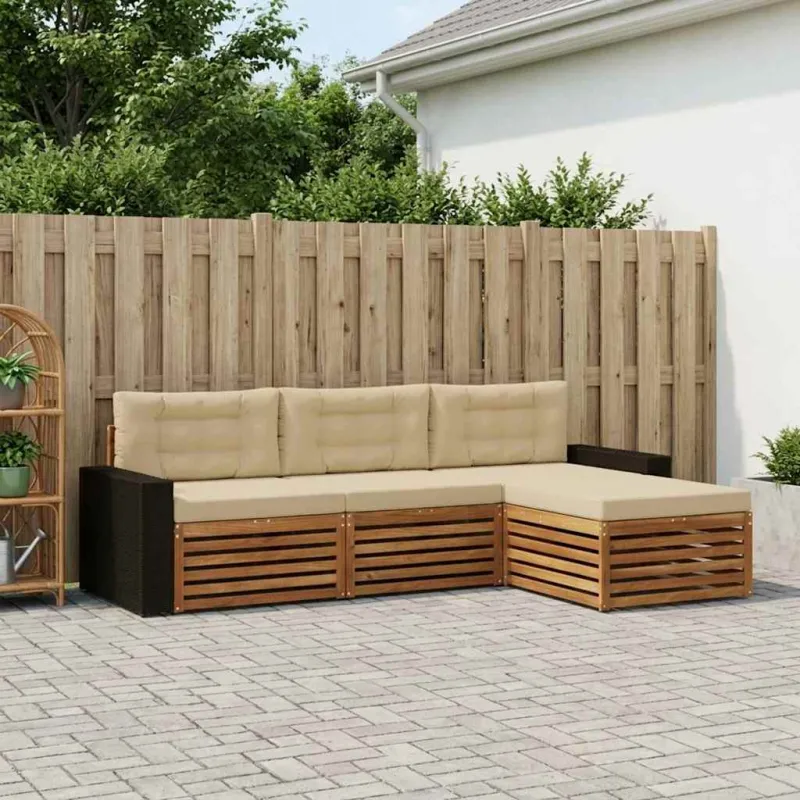 Lauko sofos komplektas 4 pcs Natūralus ir bežinis Poliesteris