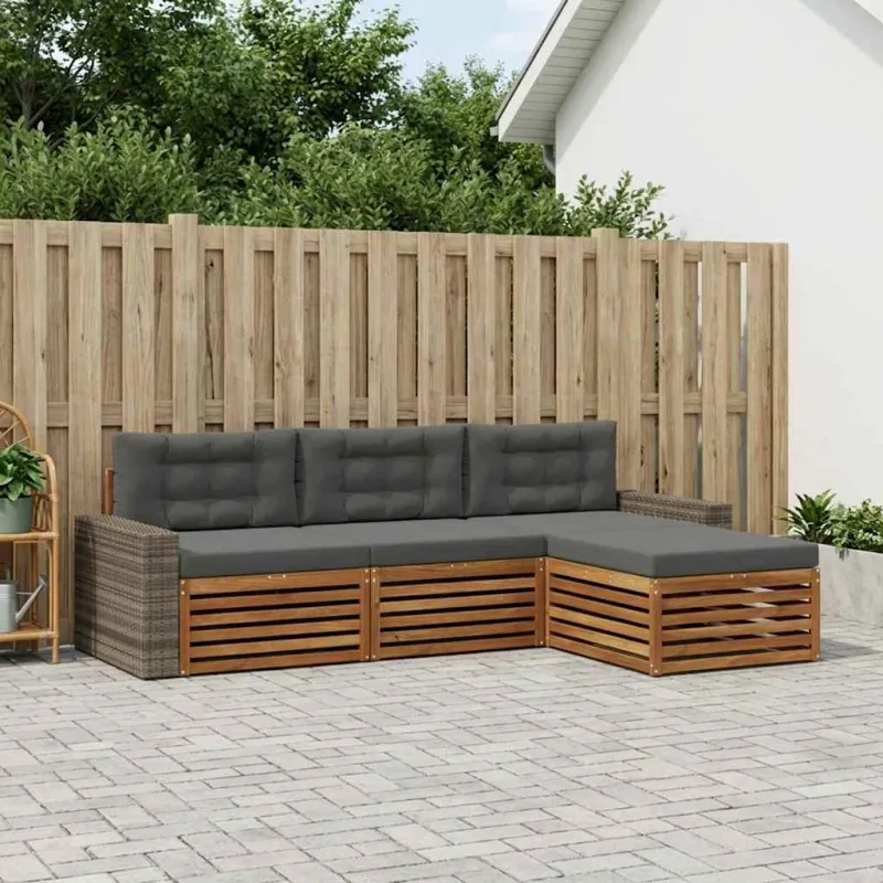 Lauko sofos komplektas su pagalve 4 pcs Natūralus ir antracitas