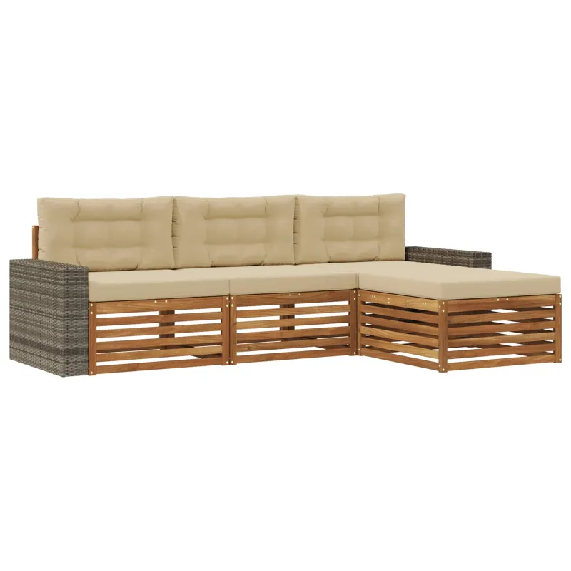 Lauko sofos komplektas 4 pcs Natūralus ir bežinis Poliesteris