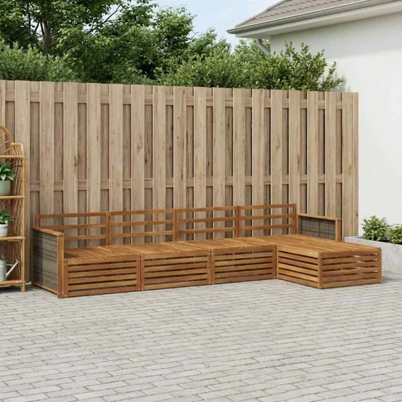 Lauko sofos komplektas 5 pcs Natūrali Kietos akacijos mediena