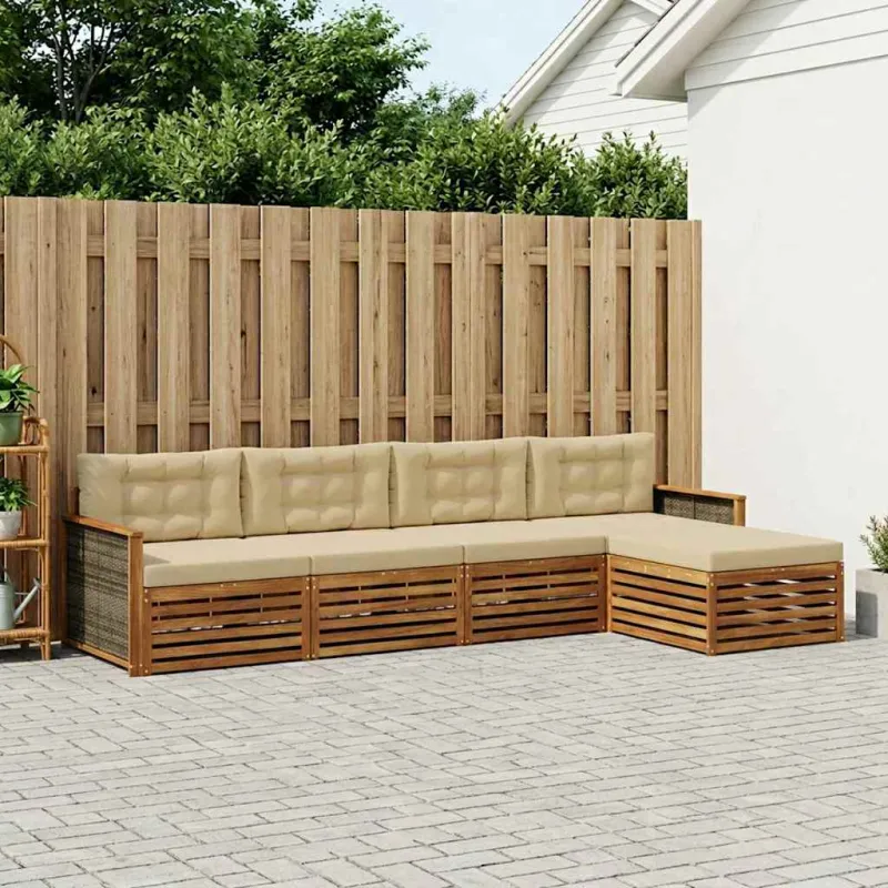 Lauko sofos komplektas su pagalve 5 pcs Natūralus ir bežinis