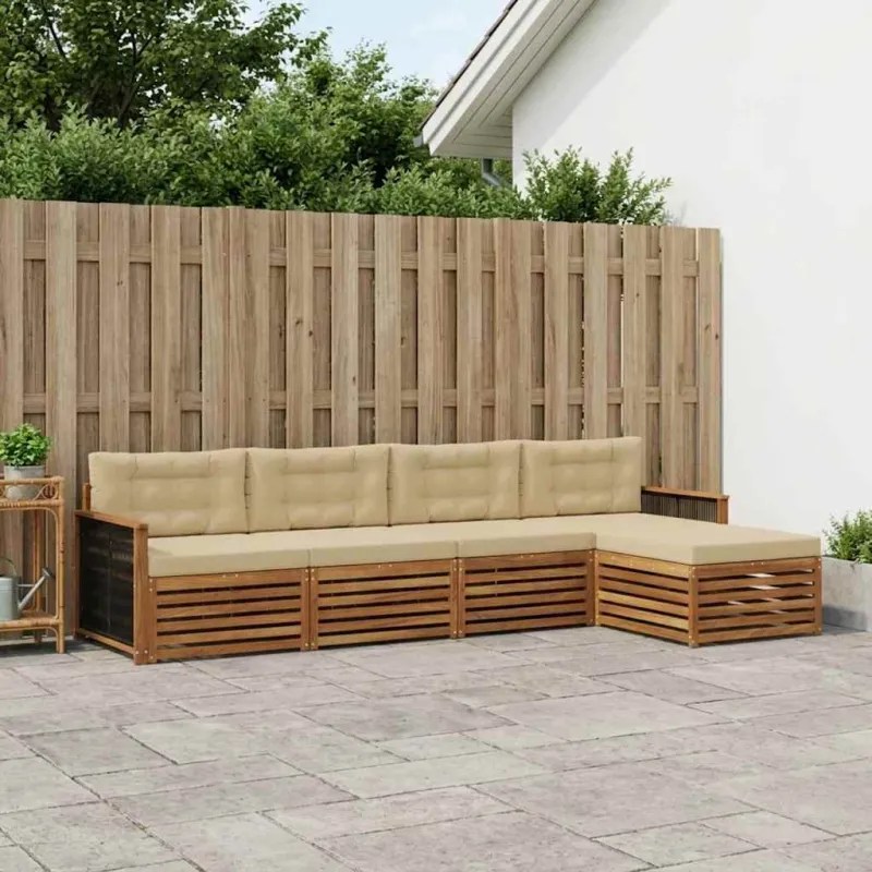 Lauko sofos komplektas su pagalve 5 pcs Natūralus ir bežinis