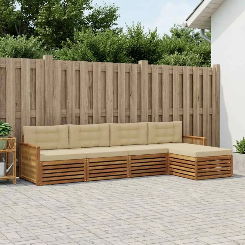 Lauko sofos komplektas su pagalve 5 pcs Natūralus ir bežinis