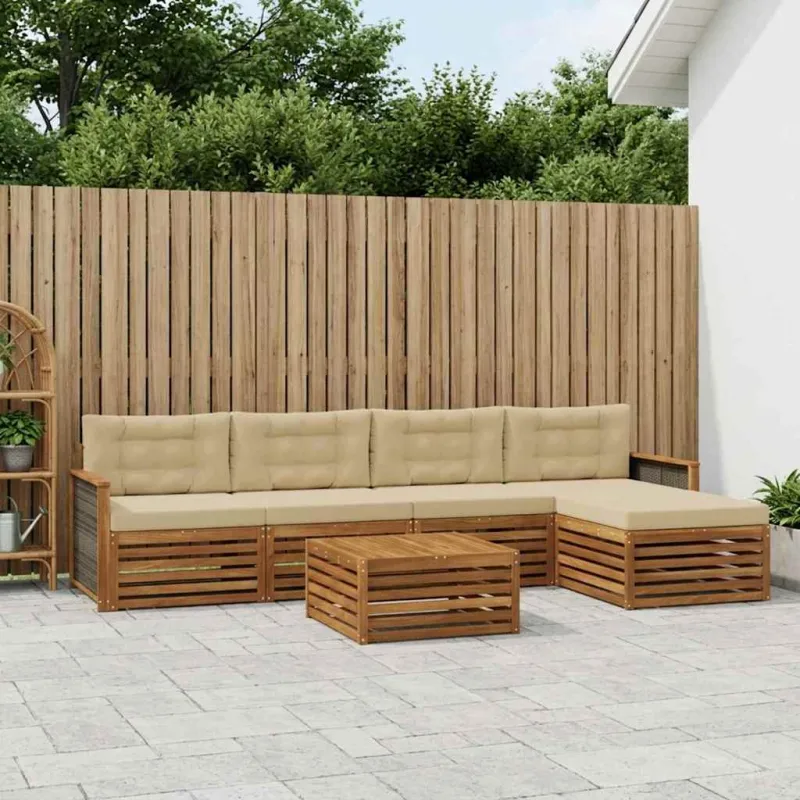 Lauko sofos komplektas su pagalve 6 pcs Natūralus ir bežinis
